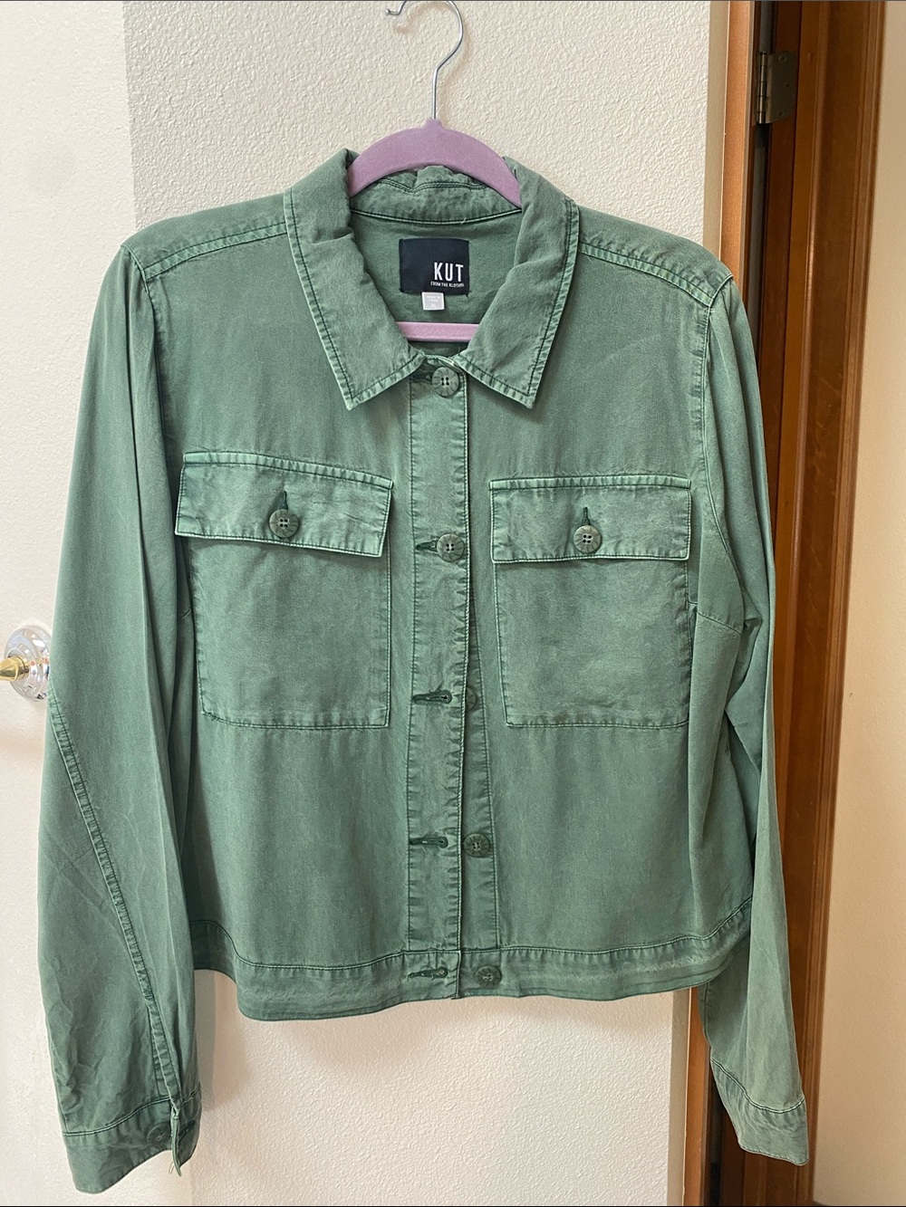 Kut from the Kloth Green Utility Jacket with Chest Flap Pockets